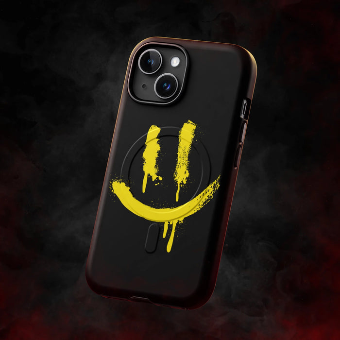 SMILEY YELLOW MagSafe® tough case for iPhone® — dark streetwear studio photo