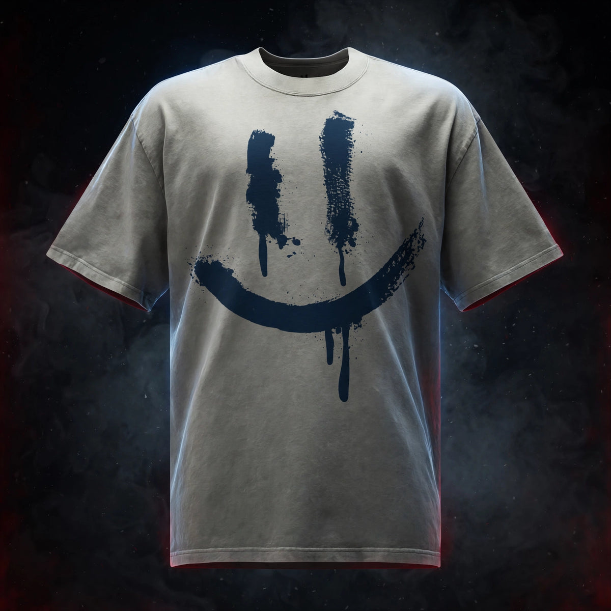 SMILEY FACE LOGO Faded T-Shirt (AJ1 TRAVIS SCOTT X FRAGMENT COLLAB INSPIRED) — dark streetwear studio photo
