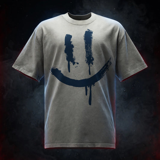 SMILEY FACE LOGO Faded T-Shirt (AJ1 TRAVIS SCOTT X FRAGMENT COLLAB INSPIRED) — dark streetwear studio photo