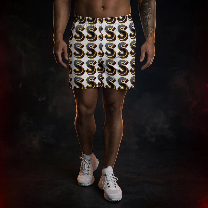 S Logo Men's Athletic Shorts — dark streetwear studio photo