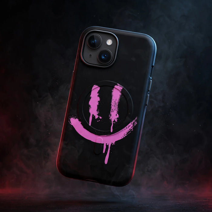 SMILEY PURPLE MagSafe® tough case for iPhone® — dark streetwear studio photo