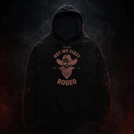 RODEO Oversized Hoodie (Unisex) — dark streetwear studio photo