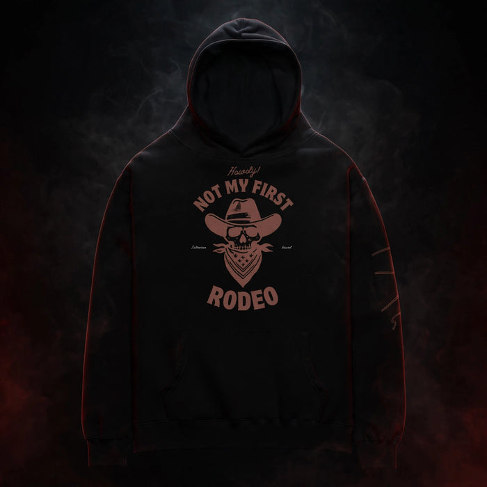 RODEO Oversized Hoodie (Unisex) — dark streetwear studio photo