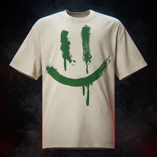 SMILEY FACE LOGO Faded T-Shirt (AJ4 WHITE THUNDER INSPIRED) — dark streetwear studio photo