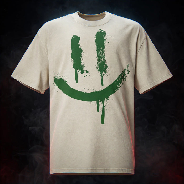 SMILEY FACE LOGO Faded T-Shirt (AJ4 WHITE THUNDER INSPIRED) — dark streetwear studio photo