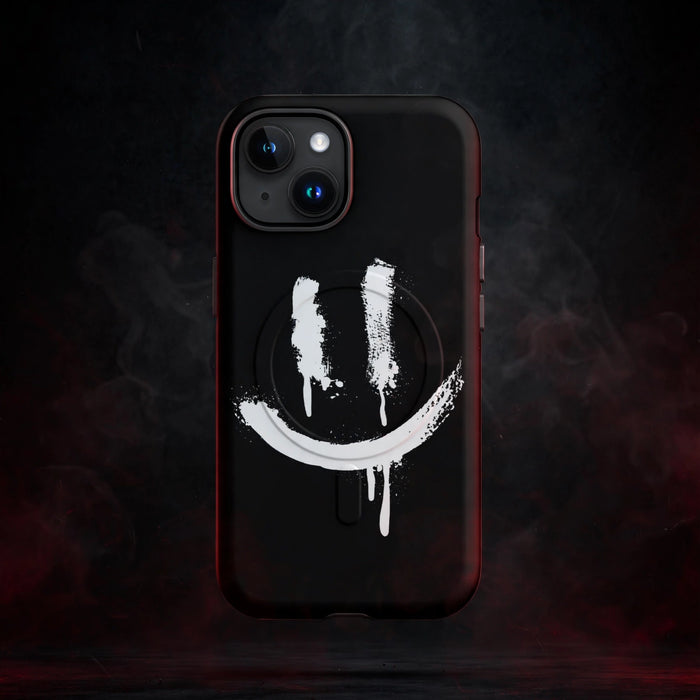 SMILEY WHITE MagSafe® tough case for iPhone® — dark streetwear studio photo