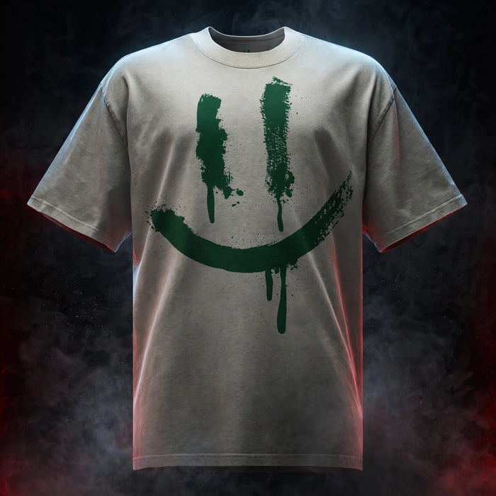 SMILEY FACE LOGO Faded T-Shirt (AJ4 SB PINE GREEN INSPIRED) — dark streetwear studio photo