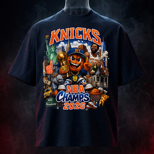 NYC KNICKS CHAMPS Oversized High Neck T-Shirt — dark streetwear studio photo