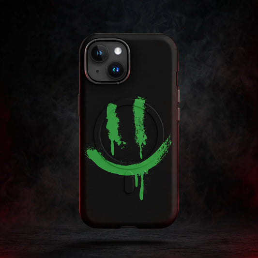 SMILEY GREEN MagSafe® tough case for iPhone® — dark streetwear studio photo