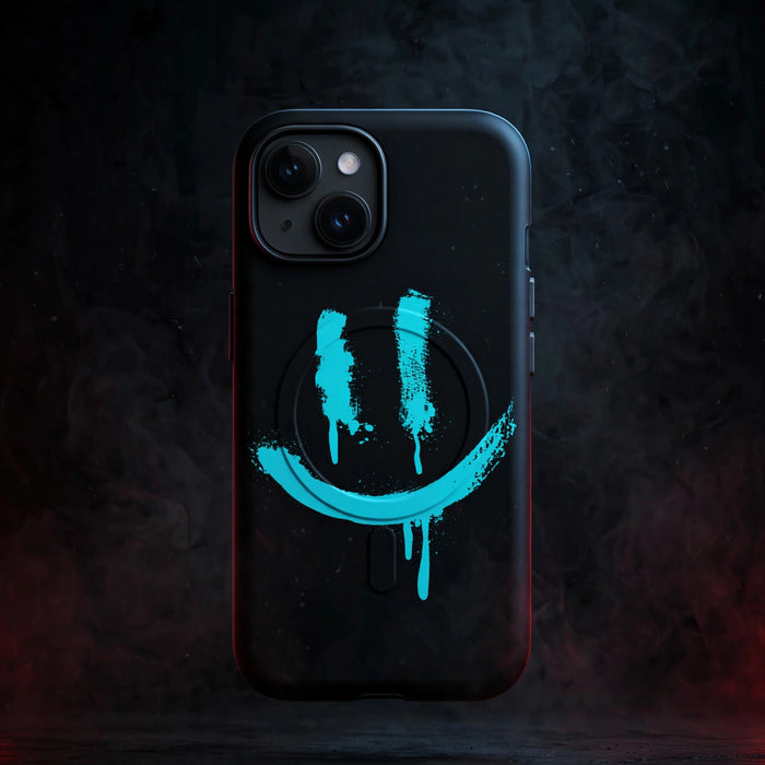 SMILEY LIGHT BLUE MagSafe® tough case for iPhone® — dark streetwear studio photo