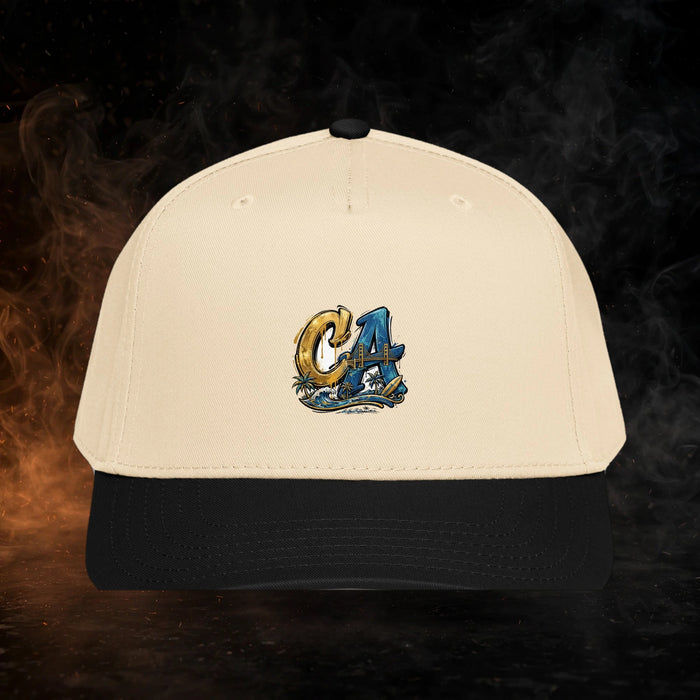 California Streetwear 5 Panel Cap — dark streetwear studio photo