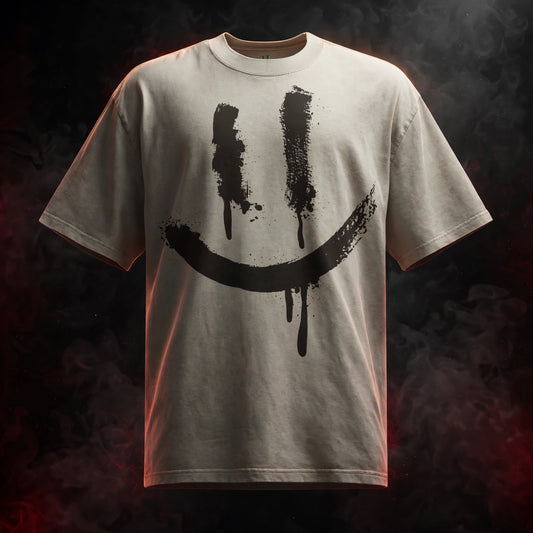 SMILEY FACE LOGO Faded T-Shirt (AJ1 REVERSE MOCHA INSPIRED) — dark streetwear studio photo