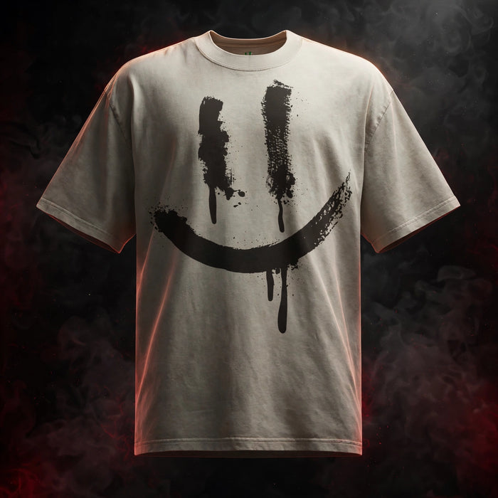 SMILEY FACE LOGO Faded T-Shirt (AJ1 REVERSE MOCHA INSPIRED) — dark streetwear studio photo