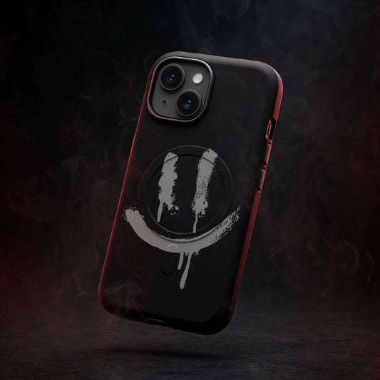 SMILEY GREY MagSafe® tough case for iPhone® — dark streetwear studio photo