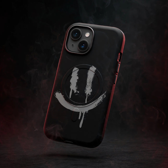 SMILEY GREY MagSafe® tough case for iPhone® — dark streetwear studio photo