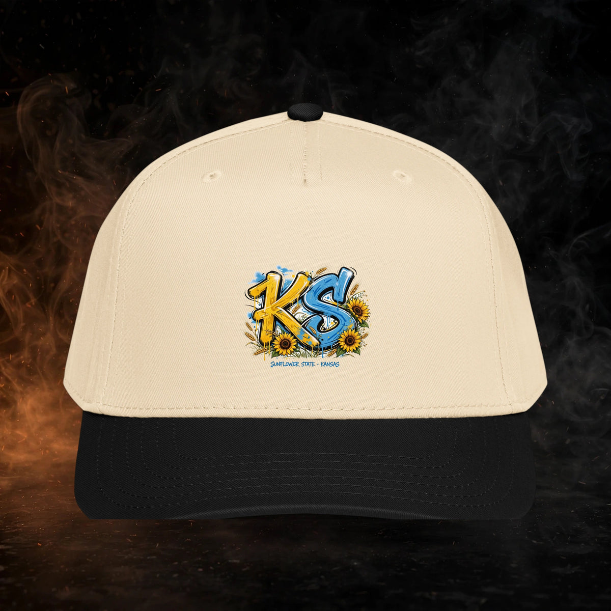 Kansas Streetwear 5 Panel Cap — dark streetwear studio photo
