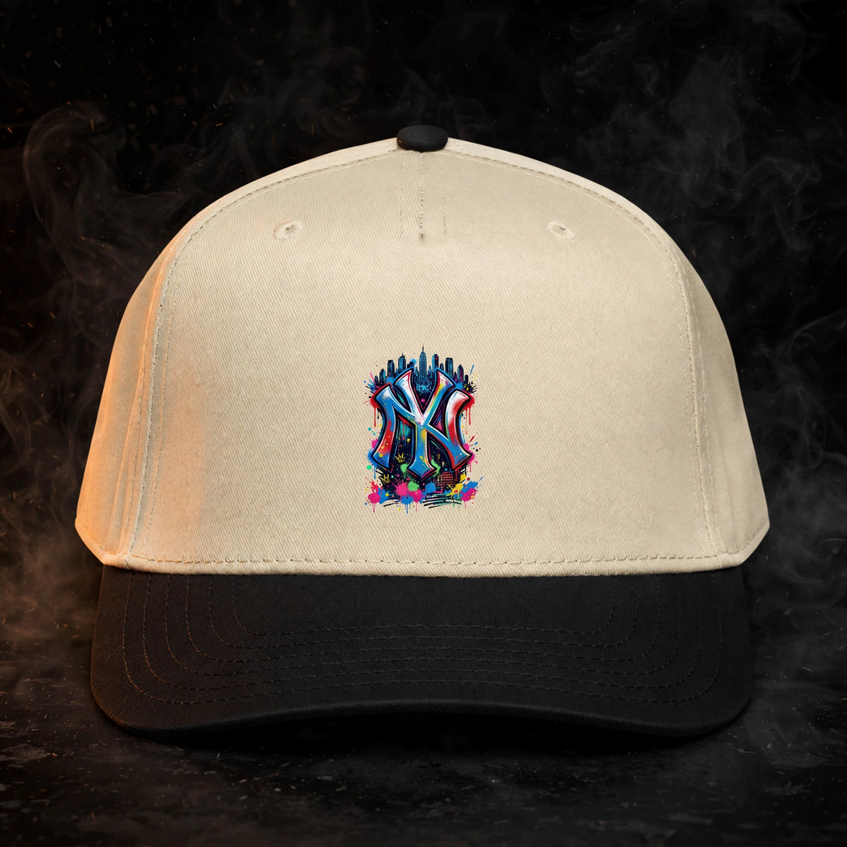 NY Streetwear 5 Panel Cap — dark streetwear studio photo