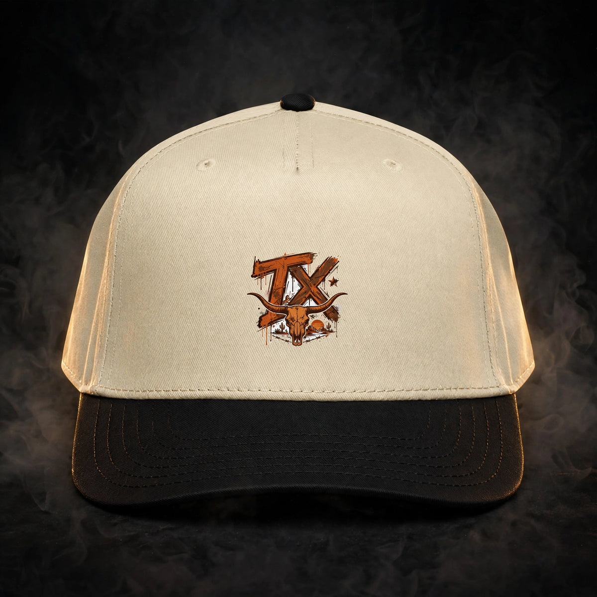 Texas Streetwear 5 Panel Cap — dark streetwear studio photo.