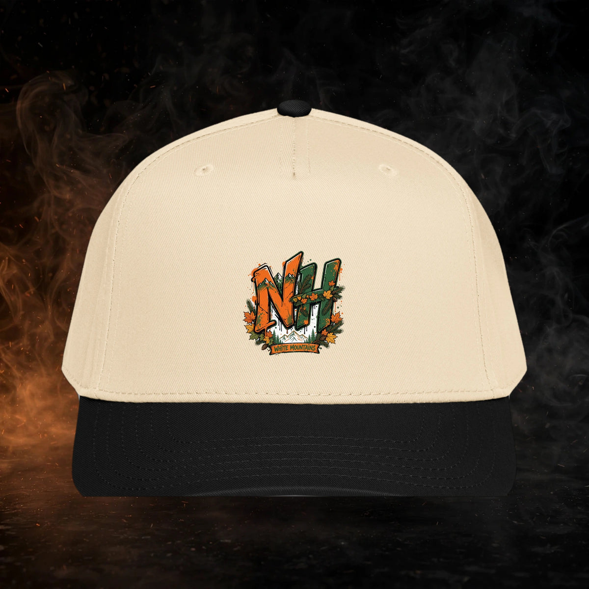 New Hampshire Streetwear 5 Panel Cap — dark streetwear studio photo