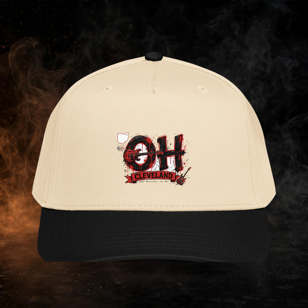 Ohio Streetwear 5 Panel Cap — dark streetwear studio photo