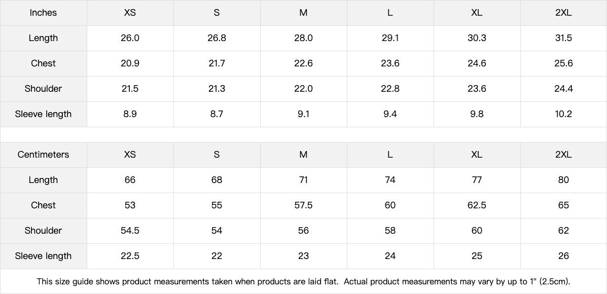 SKULL T-Shirt – size chart
