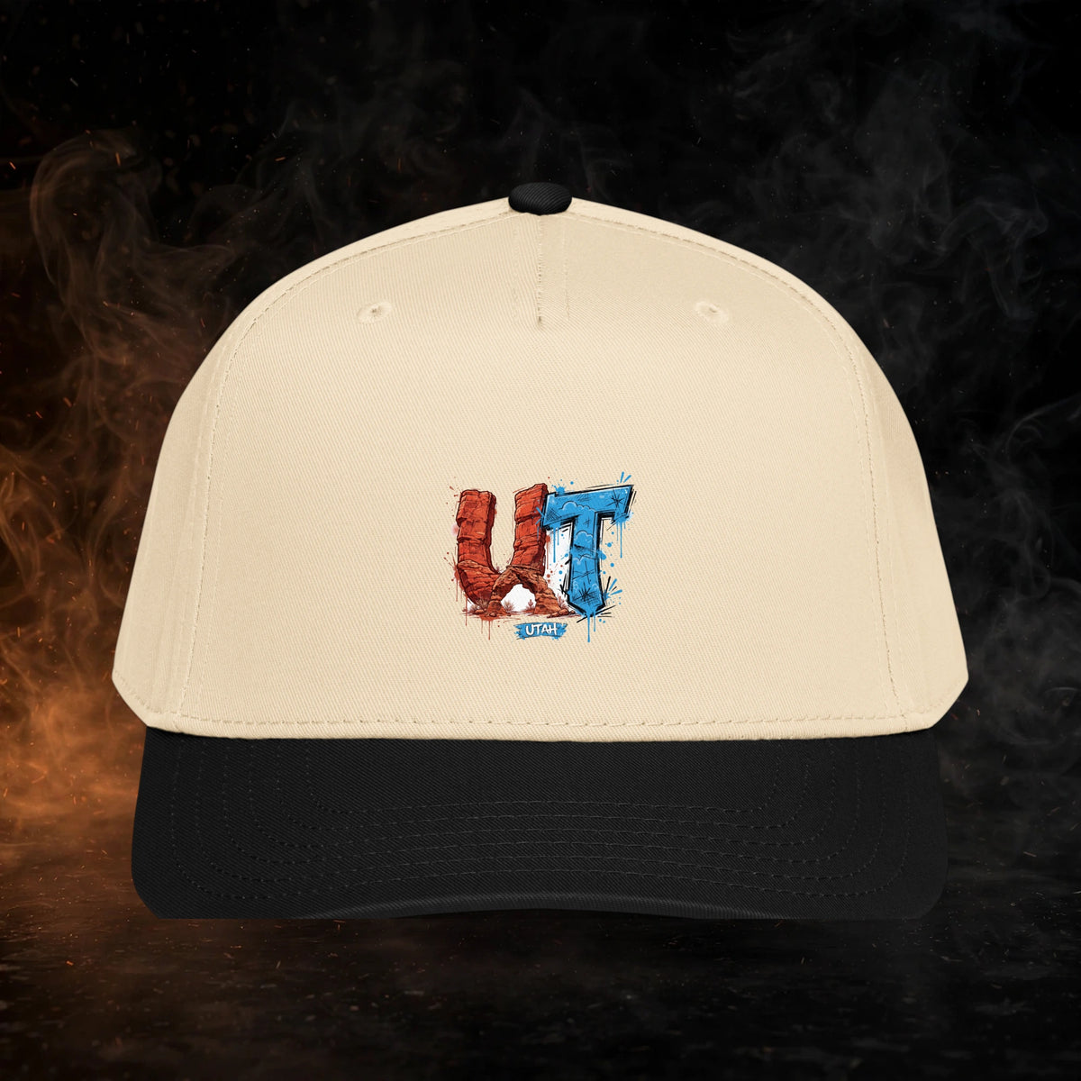 Utah Streetwear 5 Panel Cap — dark streetwear studio photo