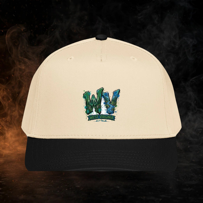 West Virginia Streetwear 5 Panel Cap — dark streetwear studio photo